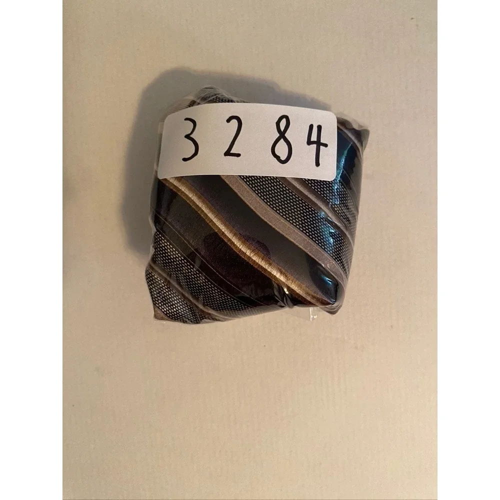 Pierre Cardin Mens Silk Necktie Brown Bronze Black Diagonal Striped Formal Tie
